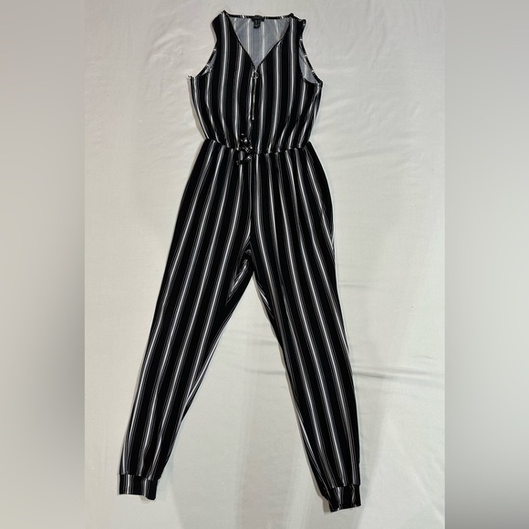 Streetwear Society Pants - Streetwear Society Monochrome Striped Jumpsuit